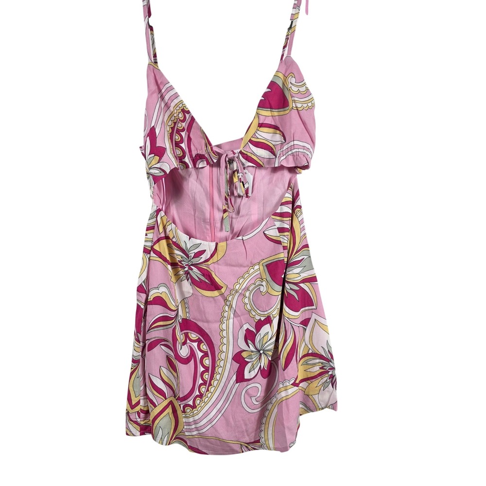Sky to Moon Mini Dress Women Medium Pink Paisley‎ Cutout Tie Front ST-D2073C